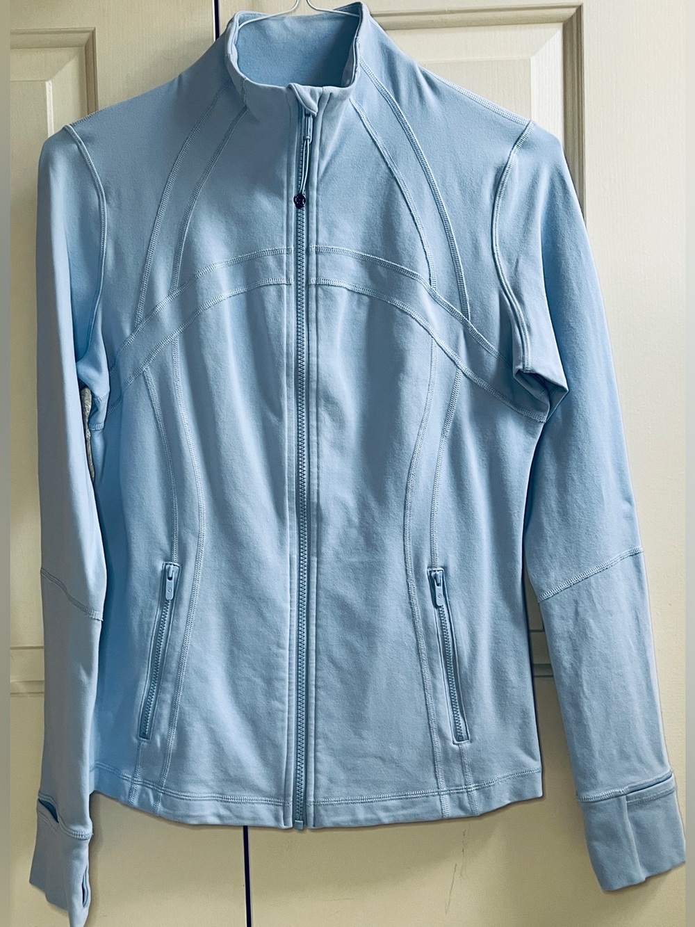 🍒LULULEMON sz 12 DEFINE Jacket BLUE LINEN Pastel Blue Daydream *LUON